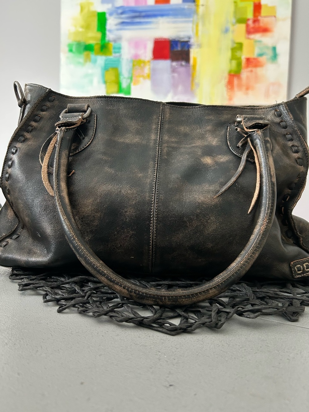 Bed Stu Leather Rockababy Shoulder Bag Crossbody Tote Black Rustic MSRP $345 - Picture 3 of 12